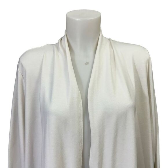 LOGO Lori Goldstein Lounge White Open Terry Knit Cardigan Chiffon Trim Medium‎ - Picture 2 of 8